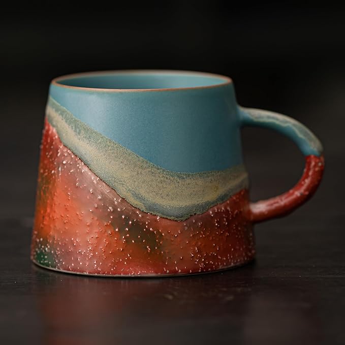Vintage Coffee Mugs, 8 OZ Handmade Ceramic Coffee Mug with Handle, Pottery Coffee Cup for Morning Coffee, Tea & Latte, Lead-Free, Non-Toxic, Dishwasher & Microwave Safe for Home & Office.(Blue)