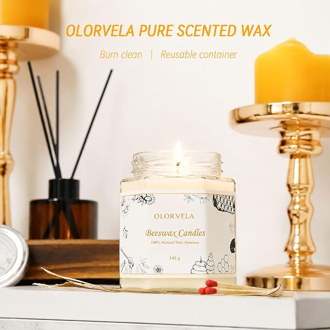 Jar Beeswax Candles-100% Natural Pure Beeswax Candles,5oz Unscented Beeswa Candle,Up to 30 Hours Burn Time, Bees Wax Candles for Decor,Party,Christmas (White, 1 Pack)