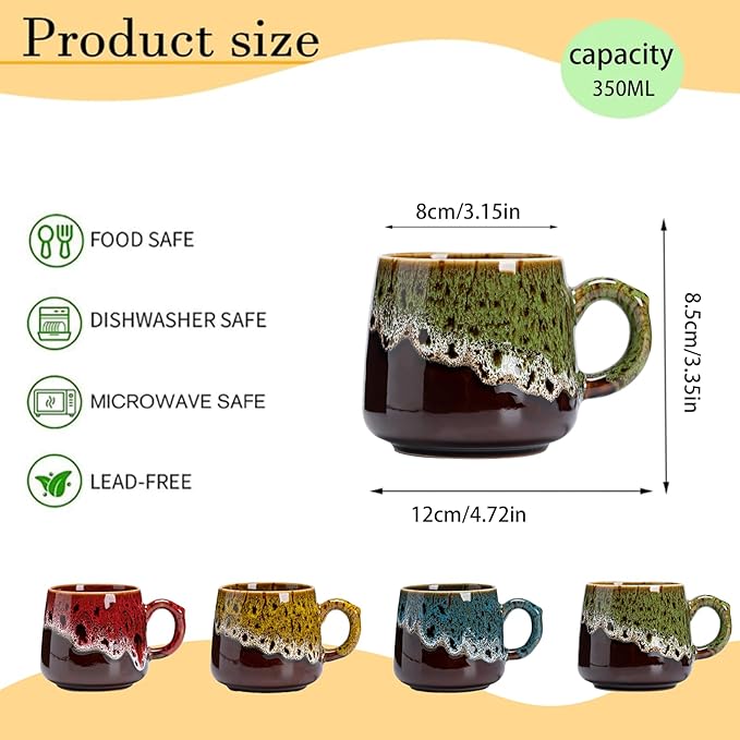 12oz Cool Unique Mugs, Handmade Ceramic Coffee Mug, Great Gift for Men Women, Microwave & Dishwasher Safe Stoneware Pottery Tea Mug for Home Office(Green)