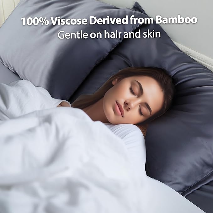 2 Pack Cooling Pillow Cases,Viscose Derived from Bamboo Pillow Protectors Standard Size Set of 2, 400 Thread Count Soft Silky Breathable Summer Pillow Cover with Zipper Hidden 2PCS Darkgrey, Standard