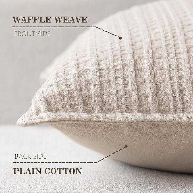 Foindtower Set of 2 Decorative Cotton Waffle Weave Throw Pillow Covers Euro Shams Cushion Covers Accent European Pillowcase for Bed Couch Sofa Bedroom Living Room Home Decor 20×20 Inch Oatmeal