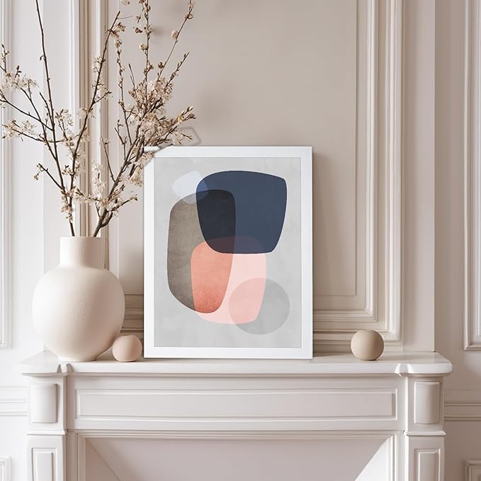 Monem Art Pastel Abstract Organic Shapes Print - Scandinavian Minimalist Art Poster - Wall Decor for Living Room, Bedroom or Office - 8x10 White Framed Wall Art by Mareike Bohmer