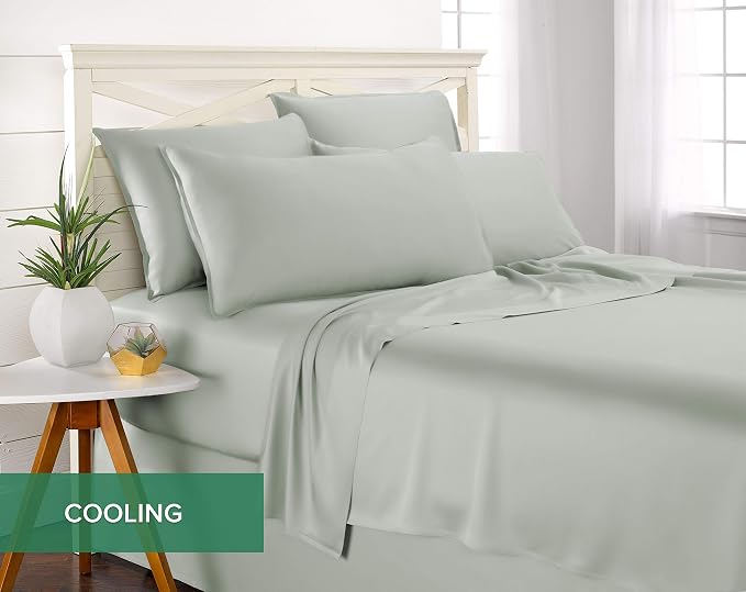 Pure Bamboo California King Sheets, Genuine 100% Organic Viscose Derived from Bamboo Bed Sheet Set, Soft & Cooling, Double Stitching, 2 Year Quality Promise (California King, Sea Glass)