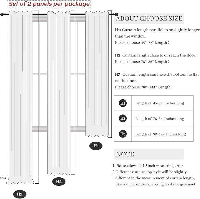 Pitalk 60 Inch Wide Curtains for Kids Bedroom Boys Girls 90 Inches Long 2 Panels Back Tab Pocket Natural Linen Sheer Extra Wide Large Cream Ivory Curtains for Nursery Room Playroom Closet Doors 60x90