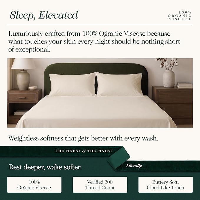 100% Organically Grown Bamboo Viscose Queen Pillowcases Set of 2, Cooling & Breathable, Silky Soft, Double-Stitched with 7-Inch Envelope Flap, Skin Friendly 2 Pcs, Ivory