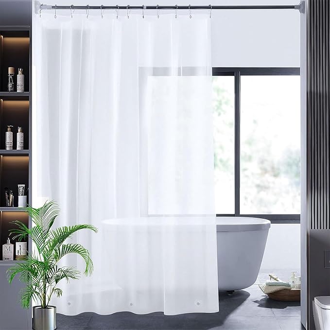 Short Shower Curtain Liner 60 Inch Length, Frosted PEVA Plastic Waterproof Opaque Shower Liner with 3 Stronger Magnets, No Smells with Rustproof Grommets (72" W x 60" L)
