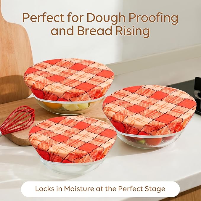 Reusable Beeswax Bowl Covers (5-Pack) - Eco-Friendly Food Wraps & Bread Proofing Shower Caps, Perfect for Sourdough Fermentation and Food Storage (Maple Leaf Yellow)