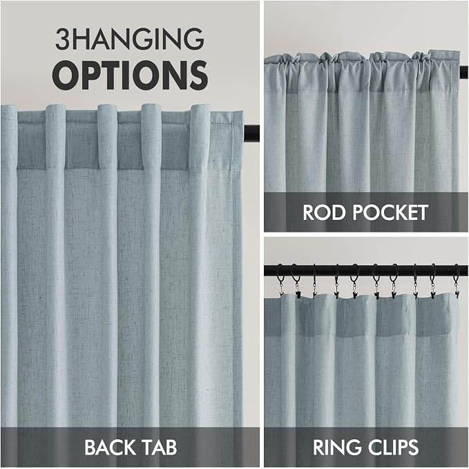 MIULEE Non-See-Through Privacy Linen Curtains 2 Panels, Light Filtering Window Curtains Farnhouse Textured Back Tab Semi Sheer Drapes for Bedroom Living Room, 52 x 108 Inches Long, Stone Blue
