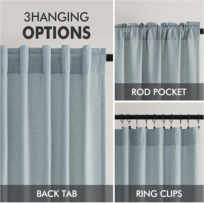 MIULEE Non-See-Through Privacy Linen Curtains 2 Panels, Light Filtering Window Curtains Farnhouse Textured Back Tab Semi Sheer Drapes for Bedroom Living Room, 52 x 84 Inches Long, Stone Blue
