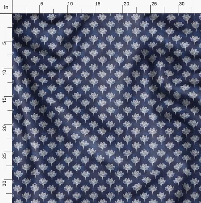 Soimoi Silky Satin Fabric Material, 1 Yard - 42" Inch Width, Blue - Floral Print - Soft Shiny Fabric for Dress, Pillowcases, Pajamas, Evening Dress, DIY