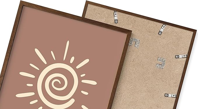 Abstract Spiral Sun Wall Art Swirl Sunburst Print Earth Tones Terracotta Tan Mid Century Modern 8x10 Inch Oak Wood Walnut Framed Tribal Boho Decor for Living Room