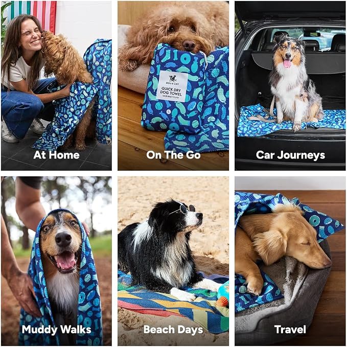 Dock & Bay Pet Towel - Super Absorbent & Quick Drying Dog Towels with Bag - 100% Recycled - A Dogs Dinner, Large (120x70cm, 47x27)