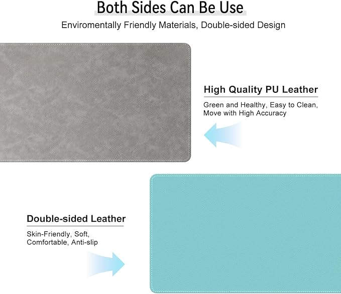 Imitation Crazy Horse Leather Desk Mat - Waterproof Desk Pad - Ideal for Large Mouse Pad and Desk Mats on Top of Desks (Light Gray+Light Blue, 33"*13")