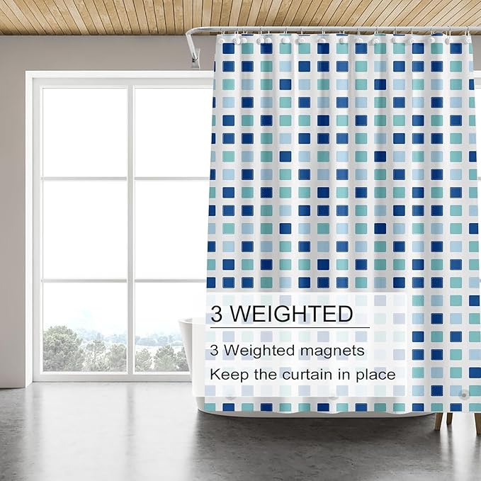 TIKABC Shower Curtain Liner, 4G PEVA Shower Liner, Plastic Waterproof Shower Curtains, 72x72 inch with Grommet Holes 3 Magnetic Weights