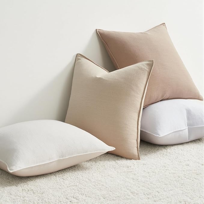 Pack of 4,Decorative Linen Soild Throw Pillow Covers Soft Accent Cushion Case Boho Farmhouse Neutral Pillowcase for Couch Sofa Bedroom Living Room Home Decor 12 x 20 Inch Brown