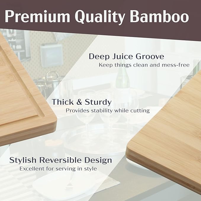 BambooMN Bamboo Cutting Board - 15.75" x 11.75" x 0.75" - Grooved - 10 Units