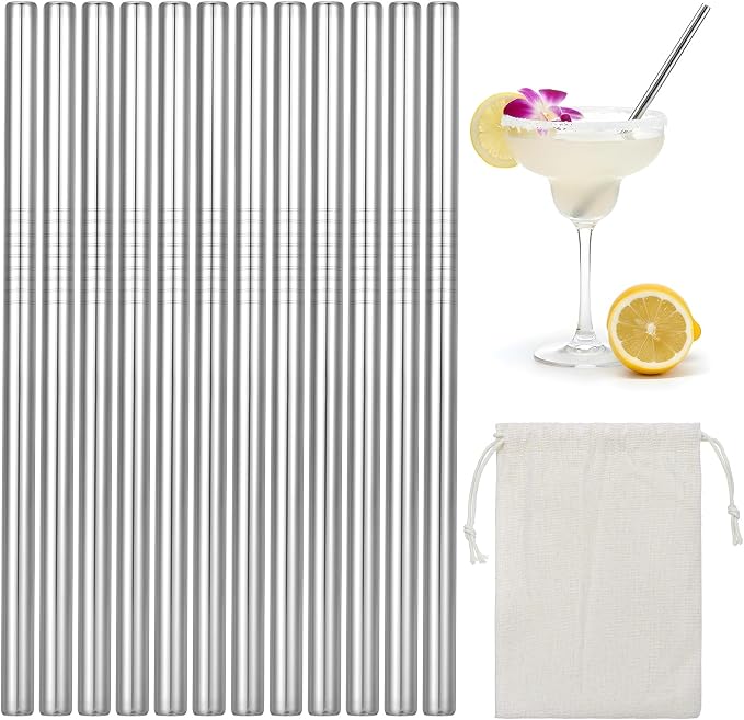 Stainless Straws, 10 Packs Reusable Milkshake Straws Short Metal Drinking-Straws 6.3 Inches Coffee Tea Straw Thick Cocktail Straw with Storage Bag for Juice, Coffee, Milk, Tea, Silver