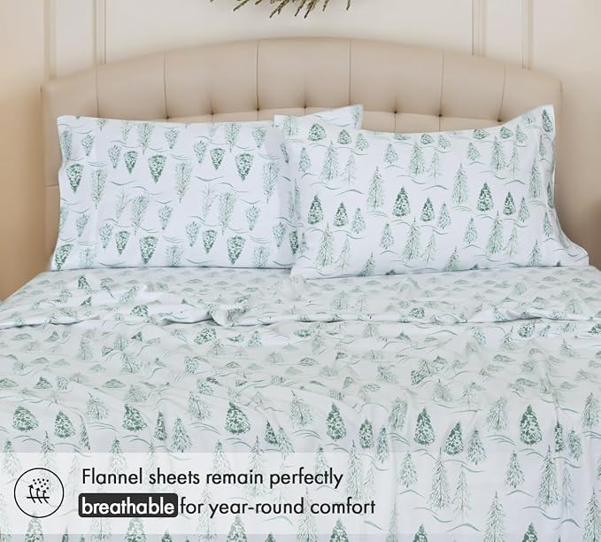 RUVANTI Flannel Sheets Full Size - 100% Cotton Double Brushed Bed Sheets Set, Deep Pockets 16 Inches, All Seasons Breathable & Extra Soft Full Sheets, Warm & Cozy, 4 Piece, Alpine Serenity