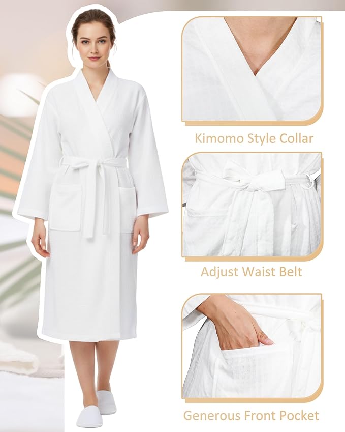 Jecery Waffle Bathrobe and Slippers Bulk Set Spa Robes Hotel Bath Lightweight Thin Commercial Soft for House Shower Party