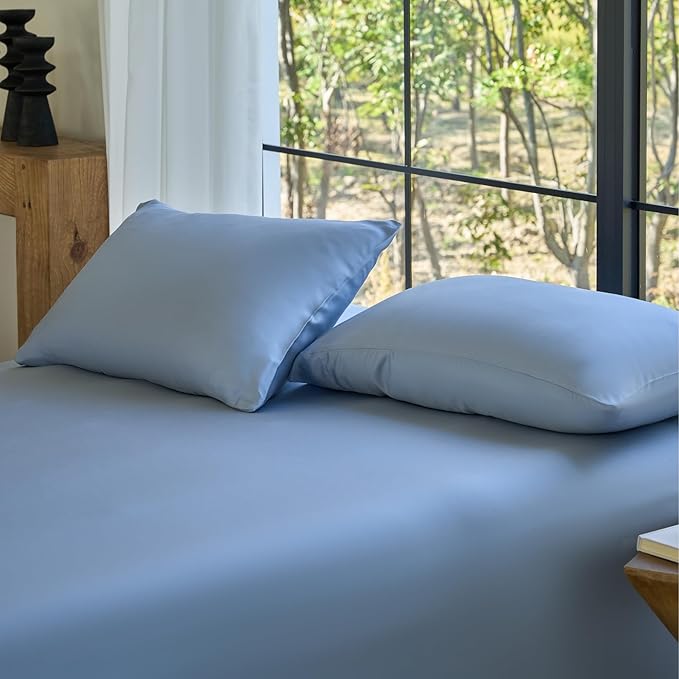 DOZ Pillowcase Set, 100% Viscose derived from Bamboo, Organically Grown, Buttery Soft, Silky, Breathable, Cooling, Oeko-TEX, High GSM, 2-Pack, Envelope Closure (Queen, Sky)