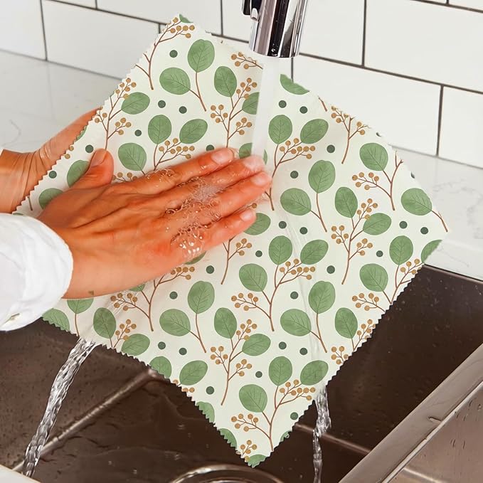 Reusable Beeswax Wraps, 9 Pack Eco-Friendly Food Storage, Organic, Sustainable, Biodegradable, Zero Waste, Plastic-Free, For Sandwich, Bowl, Bread, 1XL, 3M, 5S, Botanical Leaves Pattern