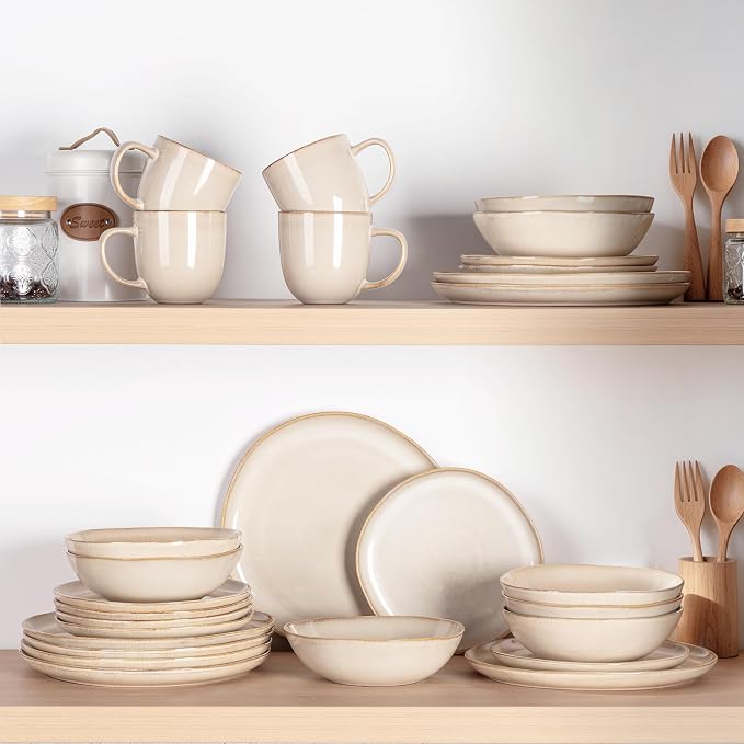 AmorArc Ceramic Dinnerware Sets,Handmade Reactive Glaze Stoneware Plates and Bowls Sets,Highly Scratch Resistant | Dishwasher & Microwave Safe Dishes Set,Service for 8 (24pc)