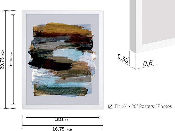Monem Art Abstract Earth Tone Brushstroke Print - Modern Painterly Art Poster - Wall Decor for Living Room, Bedroom or Office - 16x20 White Framed Wall Art by Mareike Bohmer