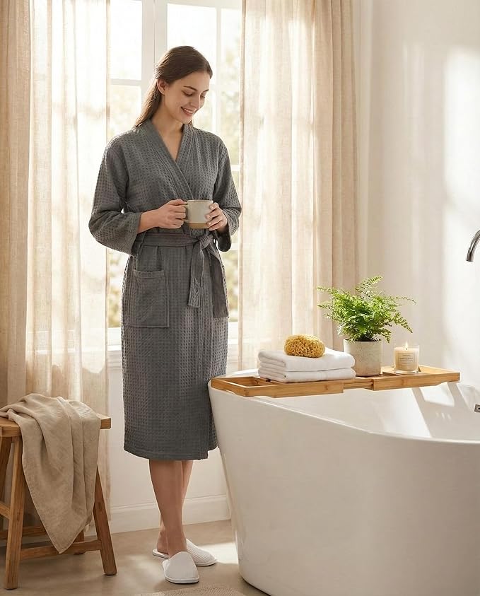 Jecery Waffle Bathrobe and Slippers Bulk Set Spa Robes Hotel Bath Lightweight Thin Commercial Soft for House Shower Party