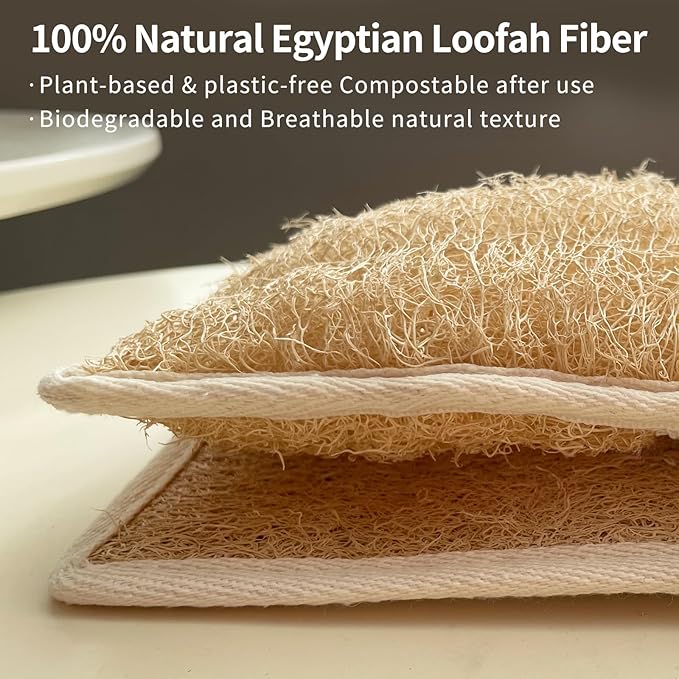 Soap Bag Made from Natural Egyptian Loofah, Luxury Exfoliating Soap Saver Bar Soap Pouch with Rich Foam, Rough Texture, Quick Drying, Long Hanging Loop for Shower & Travel (2 Pack)