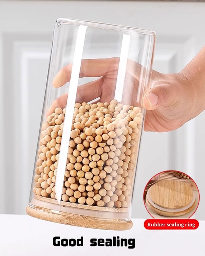 36OZ Glass Storage Jars Kitchen Canister Set | 6 pack airtight sealed glass containers ideal With Bamboo Airtight Lids for storing coffee sugar tea candy