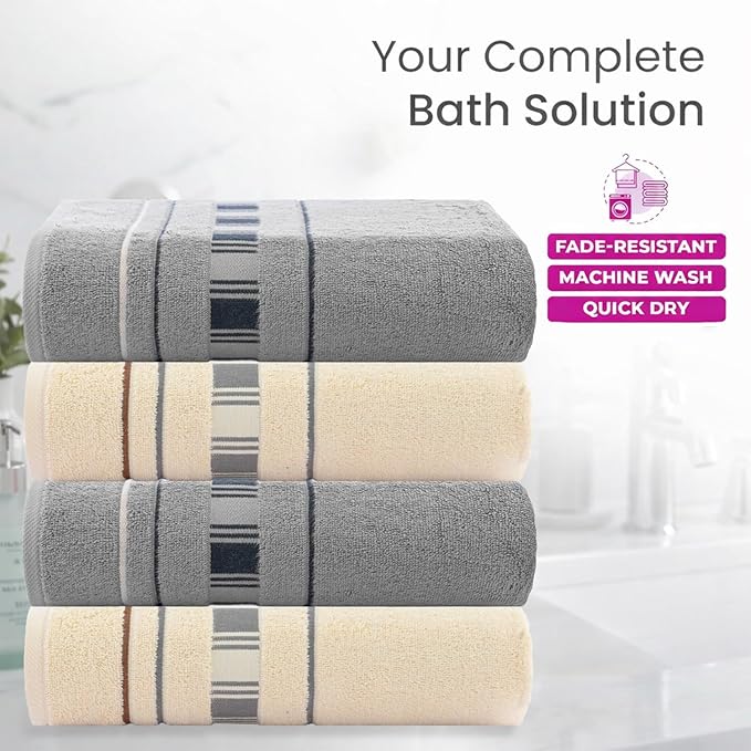 CASA COPENHAGEN X Line 4Pcs 100% Egyptian Cotton Designer Hand Towels Gift Set- Grey - Cream 600 GSM, 28"x16", 4Hand Towels for Bathroom Set for Women & Men
