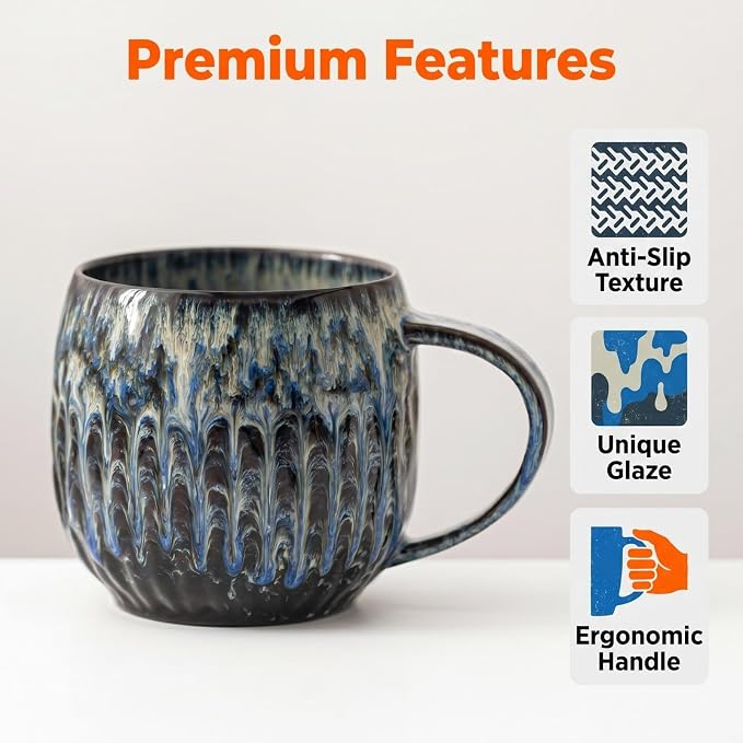 Large Ceramic Coffee Mug - 20oz Big Tea Cup, Flowing Blue | Large Tea Mug, Microwave Safe, Dishwasher Safe