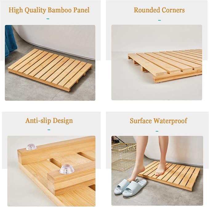 Bamboo Duckboard Bath Mat,Natural Wooden Shower Mat,Bamboo Wood Bath Mats for Bathroom, Non Slip Bathmat, Wooden Rug for Shower Tub Spa and Sauna Floors,Natural Color,75x75cm/30x30in
