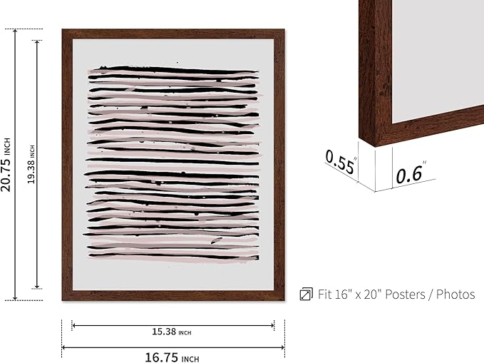 Monem Art Black and Blush Abstract Line Painting Print - Minimalist Scandinavian Art Poster - Wall Decor for Living Room, Bedroom or Office - 16x20 Brown Framed Wall Art by Mareike Bohmer