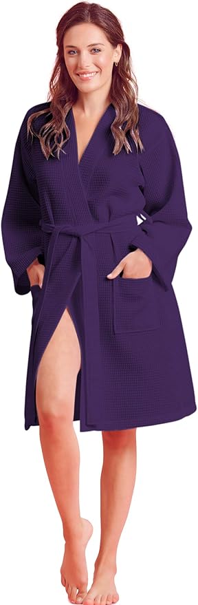 Soft Touch Linen Women's Kimono Waffle Robe-Luxurious & Absorbent & Quick Dry-Cotton & Polyester Blend