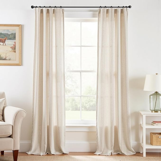 jinchan Floor to Ceiling Linen Blend Curtains 108 Inches Extra Long 2 Panels for Bedroom Living Room, Light Filtering 38 Inches Wide Natural Farmhouse Drapes Rod Pocket Back Tab (38W x 108L, Ecru)