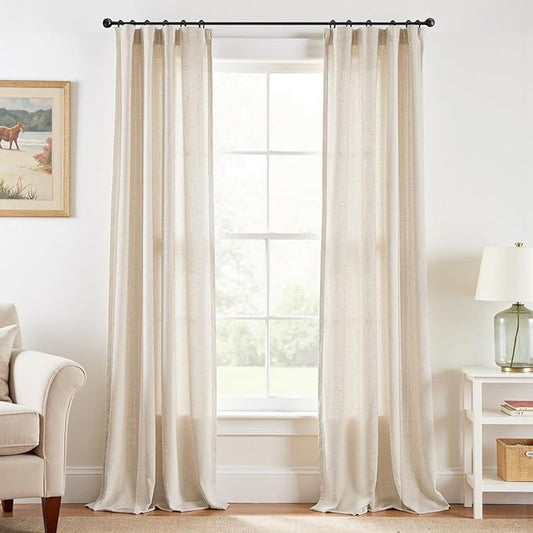 jinchan Floor to Ceiling Linen Blend Curtains 108 Inches Extra Long 2 Panels for Bedroom Living Room, Light Filtering 38 Inches Wide Natural Farmhouse Drapes Rod Pocket Back Tab (38W x 108L, Ecru)
