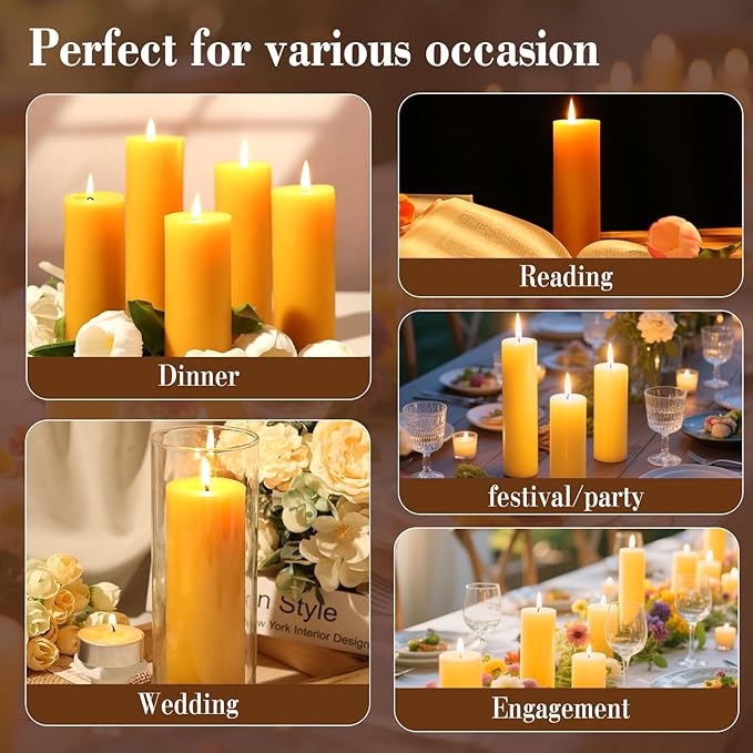 6 Pack Natural Beeswax Pillar Candles 2x6in,360 Hours Long Burning Unscented Beeswax Candles,100% Pure Bees Wax Candles for Home,Emergency,Dripless Pillar Candle Bulk