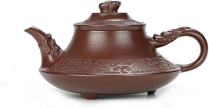 Zisha Teapot, Chinese Yixing Clay Handmade Tea Pot 9.5 Oz, Infuse Brew Kung Fu Loose Leaf Tea Maker (YunLu,Zini Purple Clay)