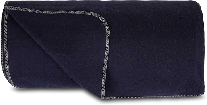 Lodge Twin Blanket - 80% Recycled Wool - Buffalo Plaid - Warm Throw Blanket - Thick - Washable - 65W x 90L - Navy Blue