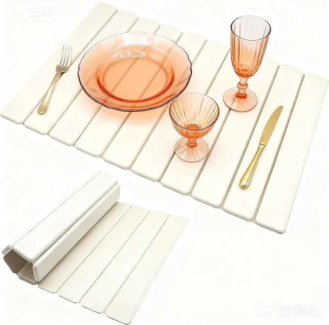 RAIN SPIRIT Large Stone Dish Drying Mat for Kitchen Counter, Absorbent Diatomaceous Earth Bath Mat ,Quick Dry Stone Drying Mat Foldable for Dishes Bottles Cups,white