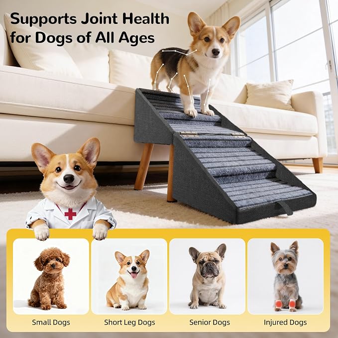Dog ramp for Small Dogs, 2-in-1 Pet Steps & Ottoman - Foldable Dog ramp for Couch, Non-Slip Wooden Pet ramp for Puppy Senior Injured Dogs, Black, XL(17.13H)