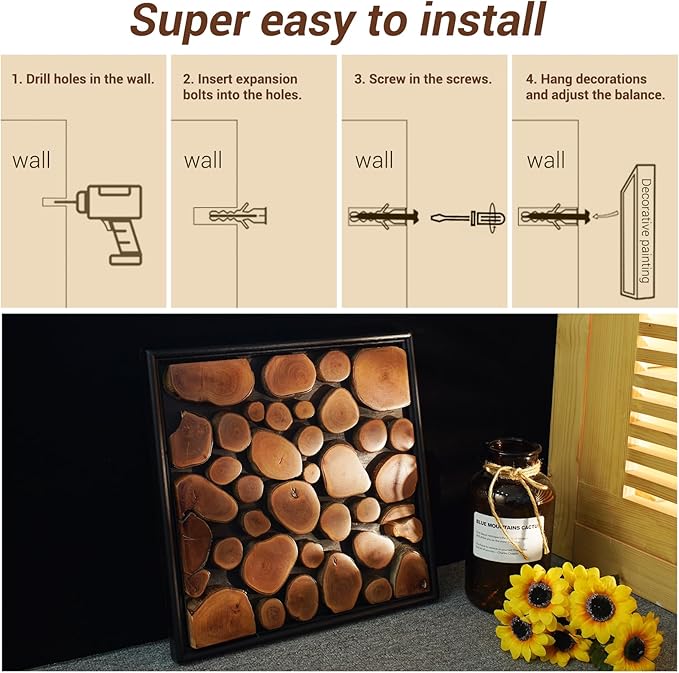 DQQWood 3D Handmade Artistic nature colored Iychee wood moasic Decorative painting. Housewarming gift decorative painting.Home Decor, Living Room Wall Painting.12.99" x 12.99"