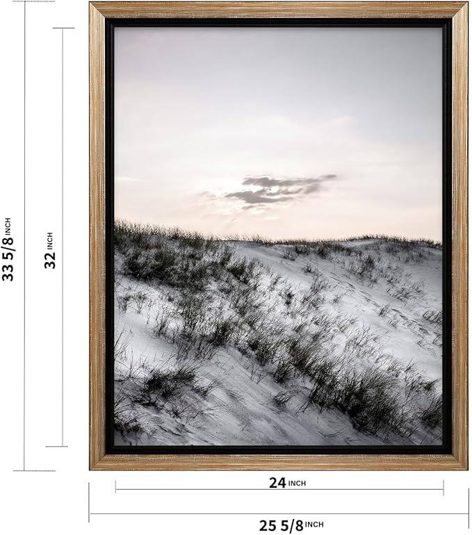 Monem Art Snowy Sand Dunes Landscape Print - Minimalist Winter Nature Poster - Wall Decor for Living Room, Bedroom or Office - 24x32 Silver Framed CANVAS Wall Art by Mareike Bohmer