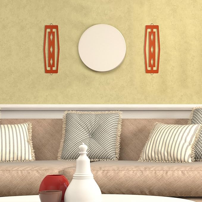 CroBlissful 2 Pcs Modern Mid Century Wall Art Wood Mid Century Elegance Decor Accents Abstract Wall Sculpture Geometric Panels for Interior Panel Art for Home Living Room(Orange)