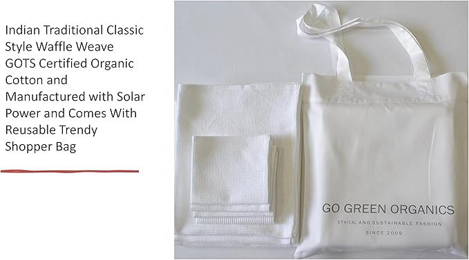 Bath Towel Set Waffle Organic Cotton GOTS Certified White Super ABSORBANT & Quick Dry NO SOFTENERS Environment Friendly 1xBATH 58x30.5, 2xHAND 29x20, 4xFACE 12x12 INCH