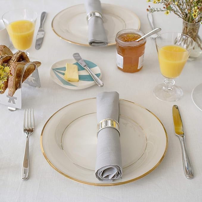 Huddleson Silver Grey Linen Napkin 20x20 (Set of Four) Luxury Italian Linen Napkin Sewn in US