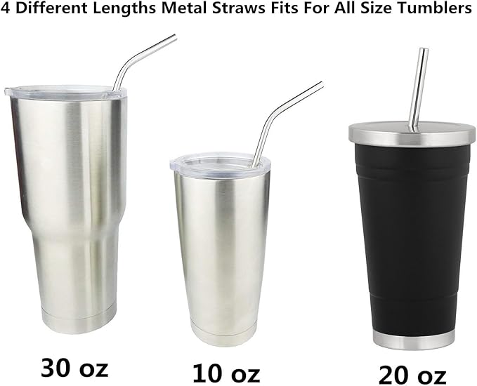 Reusable Stainless Steel Drinking Straws, 20 Pcs 4 Size - 6.3'' 7.1'' 8.5'' 10.5'', BPA Free Long Short Smoothie Drinking Curved Bent Straws With 2 Brushes and Carry bag, Fit for 10/20/30 oz Tumblers