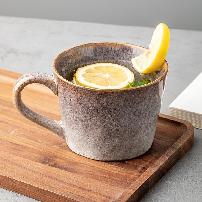 Ceramic Coffee Mug, 12 oz Tea Cup with Handle, Vintage Coffee Cup for Office and Home, Dishwasher and Microwave Safe, Purple Grey