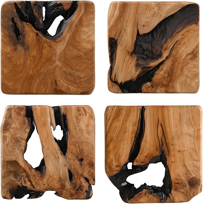 BOTALEGRE 4-Piece Natural Cedar Wood Wall Art Set, Handcrafted Rustic Abstract Wall Decor, Unique Cedar Root Wooden Wall Hanging for Home Living Room Bedroom Office